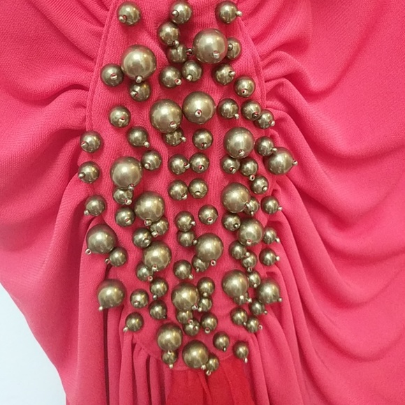 Mikael Aghal Beaded Draped Gown - Orange Red - Picture 8 of 10